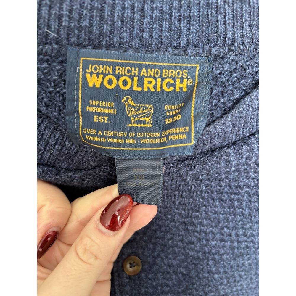 Vintage 90'S WOOLRICH Henley Cotton Knit Navy Sweater Made in USA Men's Size XXL - Picture 7 of 8